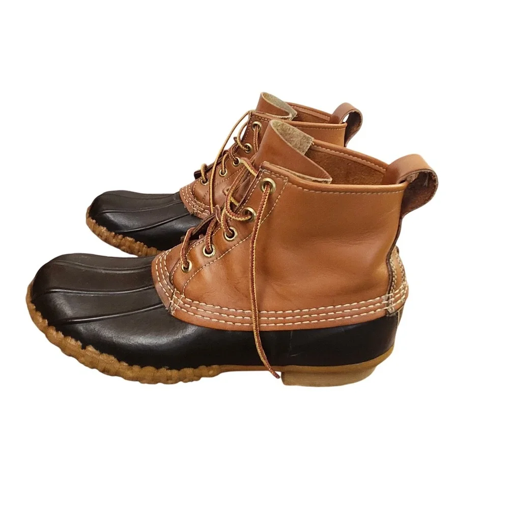 Vintage LL Bean Maine Hunting Shoe Duck Boots Tan Brown Leather Ankle Mens 7 USA